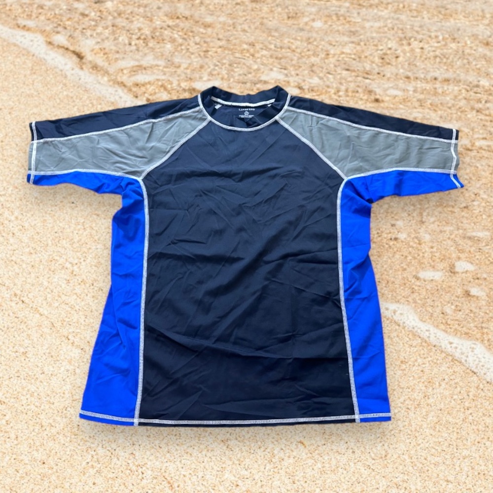 Lands’ End Kids Color Block Short Sleeve Rashguard Swim Shirt